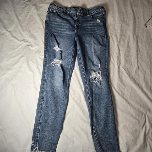 Old Navy Rockstar Super Skinny Jeans Womens 12 Blue Denim Cotton Stretch Distres - Picture 2 of 10